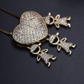 Luxury Heart Three Boy Girl Pendant Necklace Color Cubic Zirconia Stone Choker Necklace Kids Women Jewelry. 