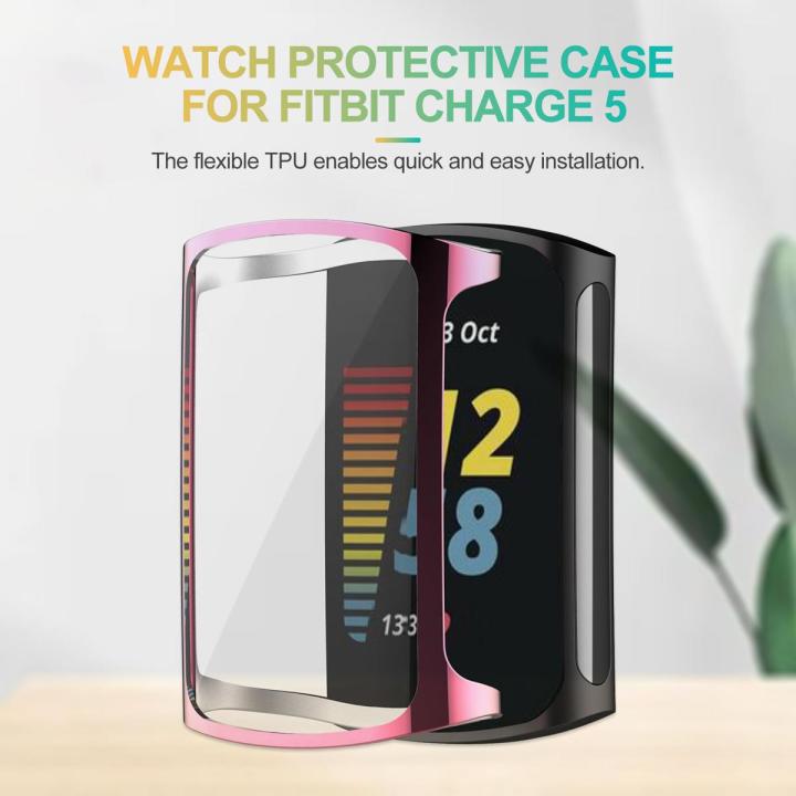 Pink Plated Case for Fitbit Charge 5 Screen Protector Full Coverage Soft TPU Protective Screen Cover Bumper Frame Accessories
