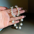 Fashion White Pearl Tassel Drop Earrings for Women Bohemian Golden Round Zircon Wedding Dangle Earrings Jewelry Gift. 