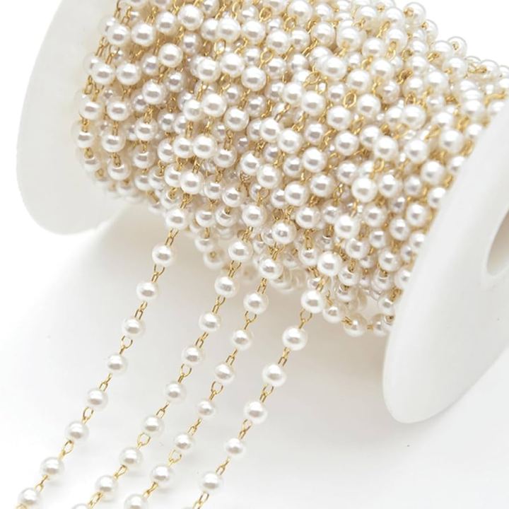 Pearl Chain Link 8mm Ball Pearl golden Necklace Chains Bulk with Spool for Jewelry Making DIY Craft Bracelet Choker handmade chain