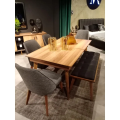 Wooden Dining Table with Four Chairs and Bench, Perfect for Family Gatherings. 