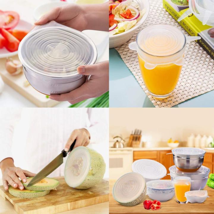 Silicone Stretch Lids, Reusable Bowl Lids Food Cover Wrap, BPA-Free Food Storage Cover for Platters, Dishes, Jars, Bowls, Pot and Fruits, Dishwasher, Microwave and Freezer Safe, 6-Pack-Multi color