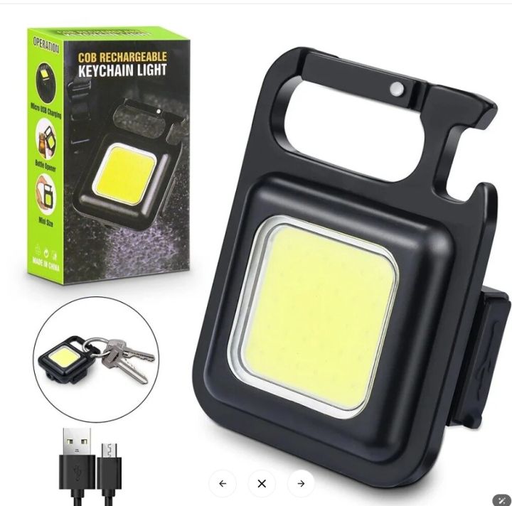 Rechargeable light Keychain Mini Small Flashlight 3 Light Modes Portable Pocket Light with Folding Bracket Bottle Opener and Magnet Base for Fishing, Walking and Camping