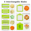Vegetable Chopper Slicer Multifunctional 12 in 1 Food Choppers Onion Chopper Vegetable Slicer Cutter Dicer Veggie Chopper with 8 Blades, Colander Basket, Container for Salad Potato Carrot Garlic. 