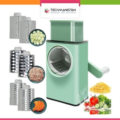 Techmanistan 3-in-1 Rotating Vegetables Cutter Chopper, Manual Vegetable Chopper, Vegetable Slicer with 6 Stainless Steel Blades, Grater Onion Dicer Spiralizer Vegetables Chopper Grater, Mandoline Vegetable Slicer Grater
