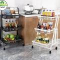 3 Tier Foldable Kitchen Cart, Rolling Utility Cart with Handle, Storage Shelf Rack with Wheels, Storage Trolley Service Cart, Metal Mesh Storage Shelf for Bathroom, Office, Coffee Bar, White, Black. 