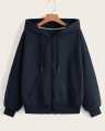 Navy Blue Plain Hoodie with Zipper for Women, Fleece Material. 