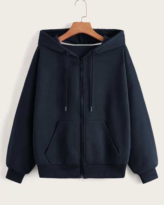 Navy%20Blue%20Plain%20Hoodie%20with%20Zipper%20for%20Women,%20Fleece%20Material%20-%20Image%204