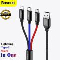 BASEUS 3-In-1 Charging Cable - Rapid Series USB To Micro/Lightning/Type-C Nylon Braided Cable - 3.5A - 1.2m. 