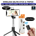 (Original Quality) R1S 70cm Selfie Stick With Rechargeable LED Light 4 In 1 Wireless Selfie Stick Tripod Stand Bluetooth Remote Shutter Foldable Selfie stick For All Phones Tripod Stand Videos Photography , Traveling , Tiktok ,  YouTube , Vlogs. 