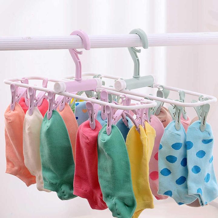 Plastic Rectangle 12 Clips Folding Towel Underwear Bra Socks Hanger Drying  Rack For Towels Baby Clothes Organizer Tool