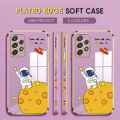 (Free Lanyard) Luxury 6D Plating Case for Samsung Galaxy A52 5G / 4G A52S 5G Back Cover Cute Cartoon Happy Astronaut Side Pattern Soft Silicone Square Phone Cases. 