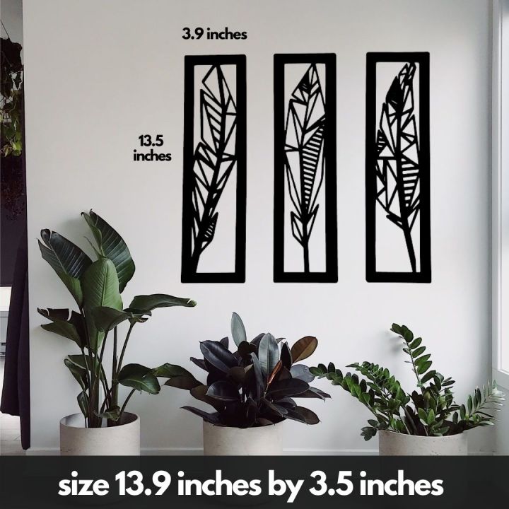 3D Leaf Wooden Wall Art Premium Quality with Abstract Leaf Design for Room & Wall Décor Self-adhesive 3 panels, each measuring 3.9 by 13.5 inches, for the living room, children's room, bedroom, and hallway