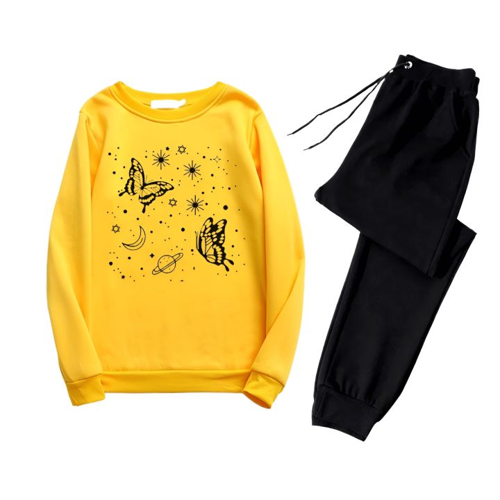 New Butterfly and Stars Printed Summer Tracksuit T-Shirt and Trouser For Women - Fashionable and Cool Women's Tracksuit
