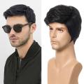 Fashion Wig Short Black Male Straight Synthetic Wig for Men Hair Fleeciness Realistic Natural Black Toupee Wigs. 