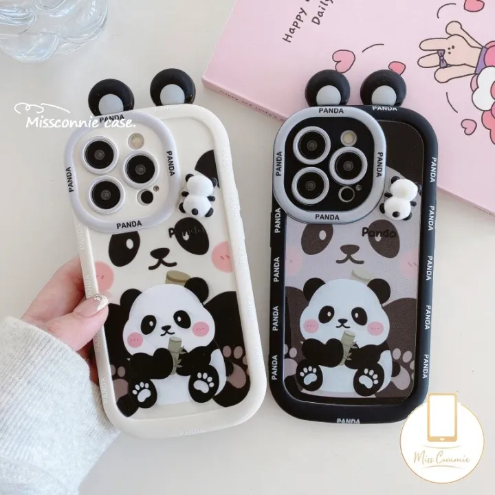 For Infinix Hot 40 50i 30i 40i 50 Hot 9 11 20 30 10 Play Smart 9 8 7 6 5 Plus Note 30 40 Pro Tecno Spark 20C GO 10 20 Pro 10C ITEL P55 A70 Camon 20 DIY 3D Ear Doll Panda Cover