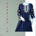 New Top SIDE BUTTON, FANCY Embroidered ,Stylish Sleeves Blue Kurti for Girls. 