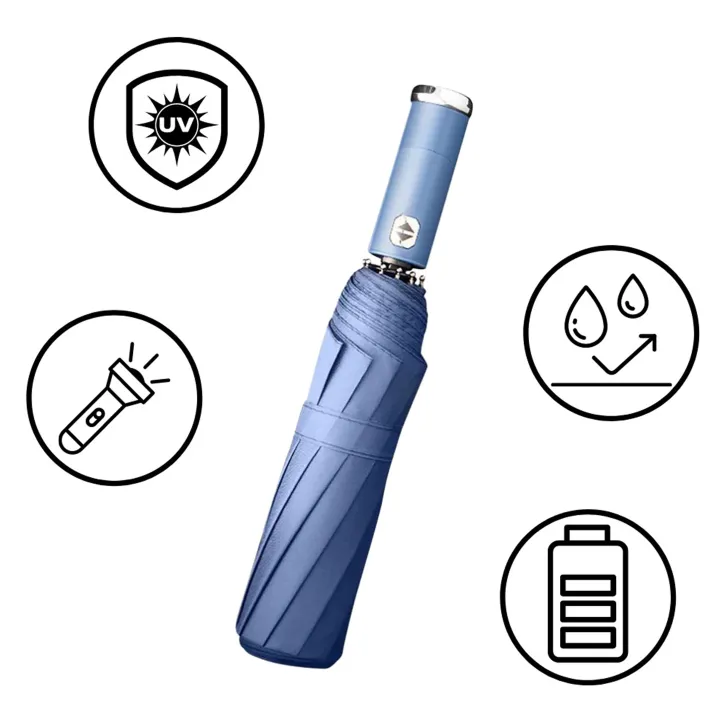 Teletech Umrella 10Ribs Umrella with LED Lights Folding Umbrella Windproof Automatic ...