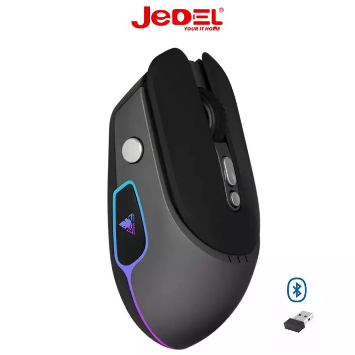 JeDEL WH104 Wireless Dual Mode 2.4Ghz and Bluetooth Rechargeable RGB Mouse Optical Sensor 3200 DPI 6 Buttons