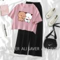 Dudu Bubu Crop Top Suits For Women And Girls Short Sleeve Tee and Black Flapper. 