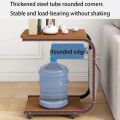 Portable Side Table End Table With Storage Pocket And Rolling Wheels. 