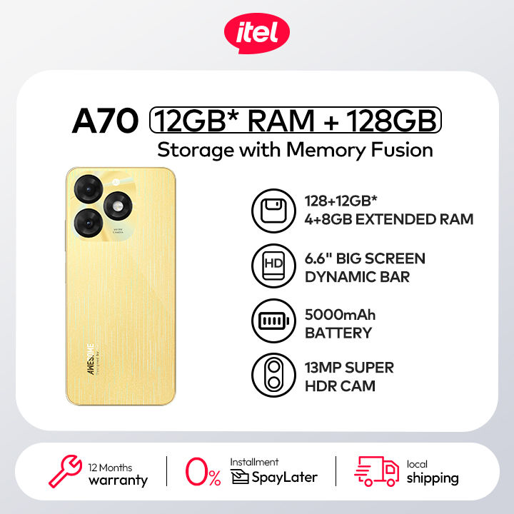 itel A70 12GB* RAM + 128GB Storage with Memory Fusion | 6.6