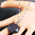 2022 Hexagram Blue Sandstone Stainless Steel Statement Necklace Women Silver Color Chain Necklace Jewelry collar mujer NG26S04. 
