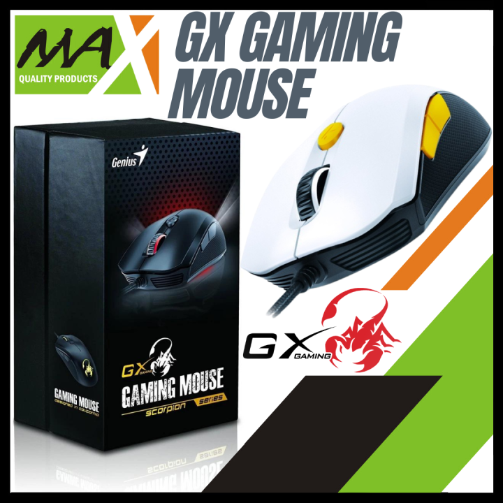 RGB Genius GX Gaming Mouse. Mouse with Free GX Gaming Scorpion Mouse Pad - 5 Buttons And 5000 DPI – High Performance USB Wired Mouse.White and Orange.Available at an affordable price on MaxShop.