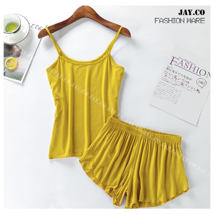 【Happier】 [TOPCH] Korean Women's Spaghetti Terno Vest Sleeveless Shorts Two-Piece Pajamas #SY10