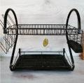 Matte Black S Shape Double Decker Dishrack Plate Dish Spoon Fork Bowl Cup Drainer Rack Kitchen Organizer With Glass & Cutlery Holder. 