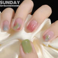 【SUNDAY】(With Glue) Artificial Nails Short length trendy multi-color ombre design Artificial Nails. 