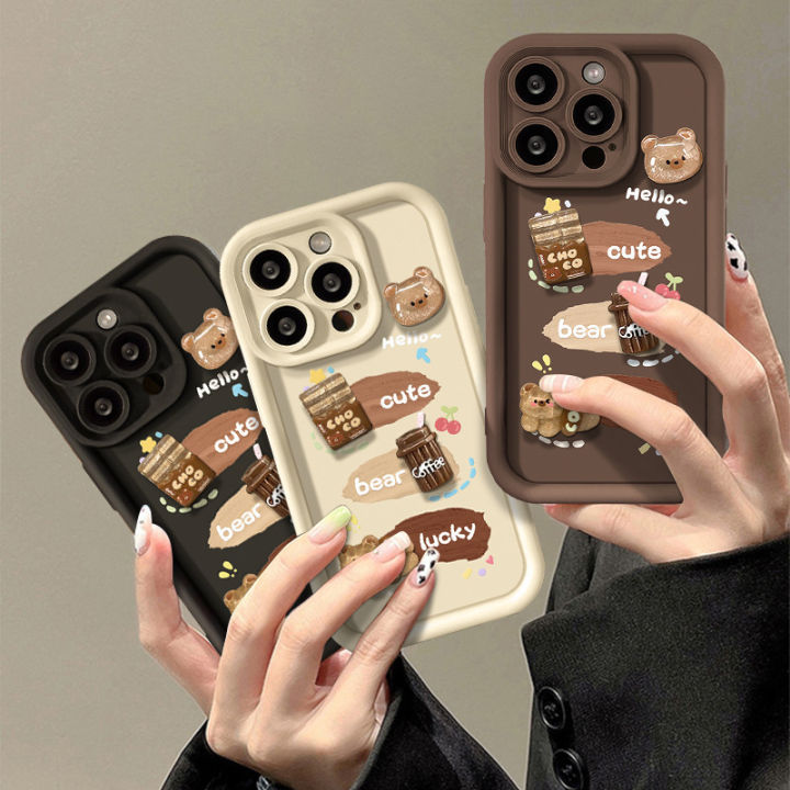 Painted Bear for Samsung A32 Phone case A21S Stereo Coffee A51 Creative Cartoon Protective Cover