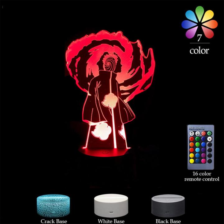 Naruto Uchiha Obito 7-color Variable Light 3d Remote Control Desk Lamp Anime Decor Bedroom Decor Room Decoration Lights