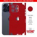 iPhone 15 Pro Max Skin/Wrap 360 Protection Sheet/ Carbon fiber/ Matte/ Transparent/ Lamination Back And Sides Included Camera Skin. 