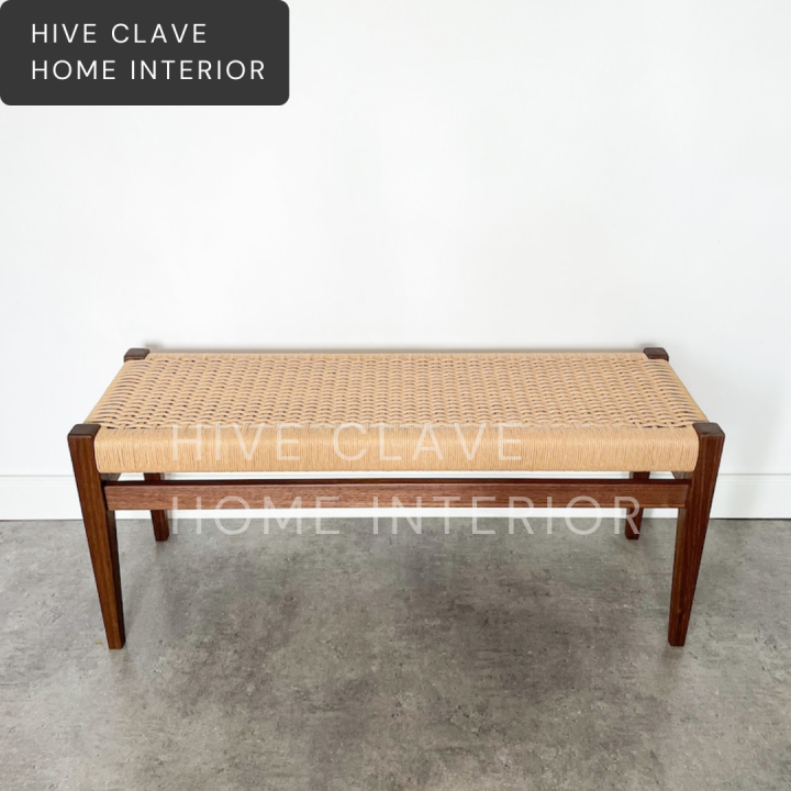 Cotton Cord Mid Century Bench in Diyar Wood