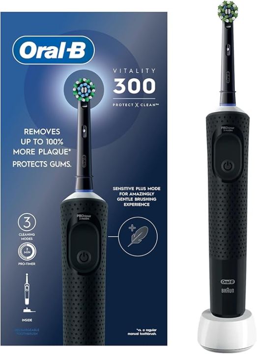 Oral B Vitality 300 Rechargeable Toothbrush with CrossAction Brush Head, 3 Cleaning Modes & 2 Minutes Built-in Timer D103