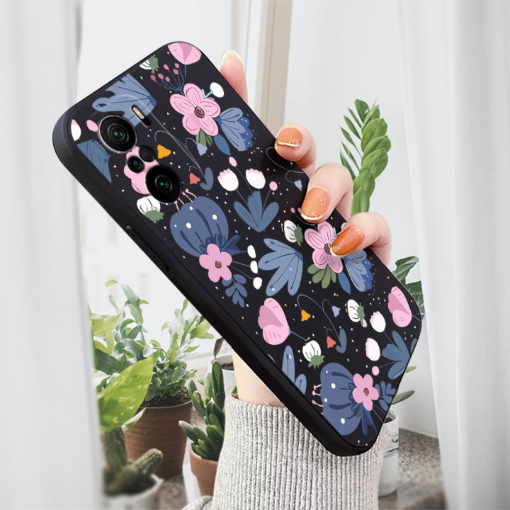BILI for Redmi K40 Pro Xiaomi Poco F3 Mi 11x Back Cover Pink and Blue Plants for Boys Girls Multicolor Liquid Silicone Soft Square Phone Case