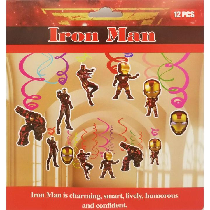 IRON MAN SPIRALS SET - PACK OF 12 STREAMERS AND 6 CUTOUTS - AVENGERS THEME STREAMERS