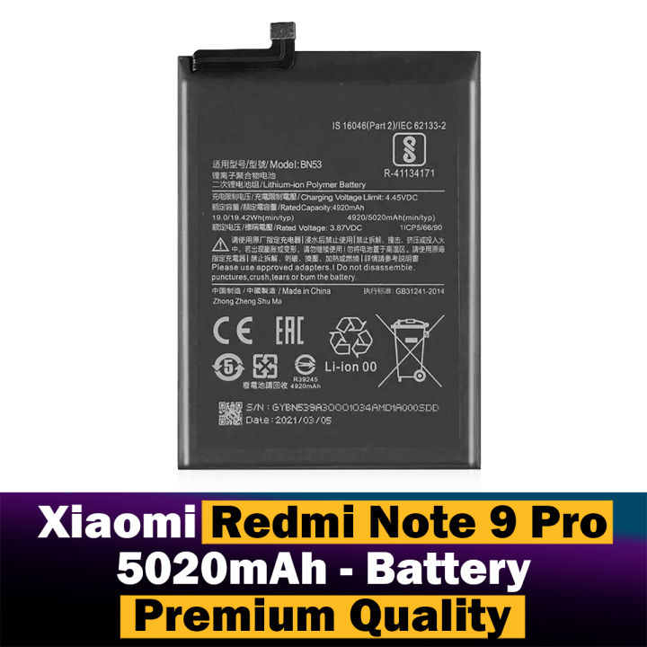 Xiaomi Redmi Note 9 Pro Battery BN53 Replacement Premium Quality 5020mah Battery For Xiaomi Redmi Note 9 Pro