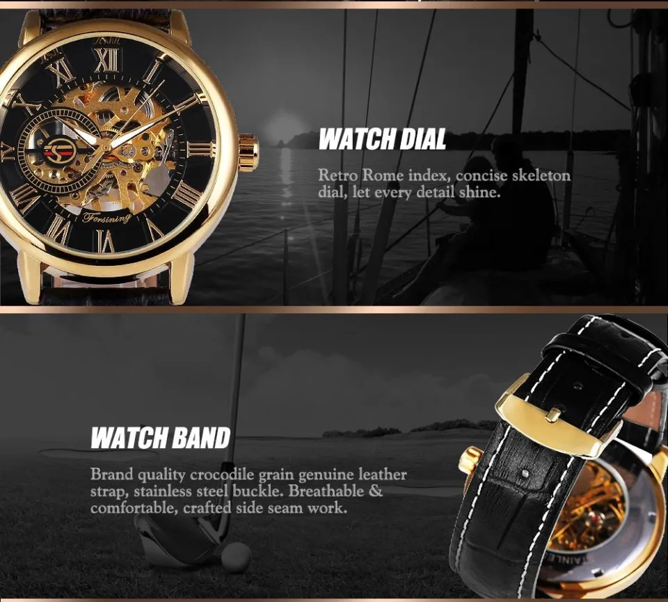 FORSINING Men Mechanical Watch Men Watches Top Brand Luxury Leather Skeleton Royal Design