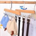 8 Hooks Adjustable Closet Hangers, Wooden Hangers for Belt Hanger for Tie Lingerie Belt Scarf Tie Storage Racks Foldable Hooks Wood Hanger Wardrobe Organizers for Men Women. 