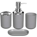 4 Pcs Plastic Bathroom Accessory Set,with Toothbrush Cup(Grey). 