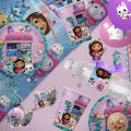 Gabby Dollhouse Theme Birthday Party Decorations Cake Topper Birthday CUP PLATE Straw Swirls Stickers KidsParty Supplies Decor. 