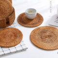Natural Rattan Woven Placemat Round Table Mat Insulation Coasters Pot Coffee Placemats Pad Anti-Slip Table Mats Handicraft. 
