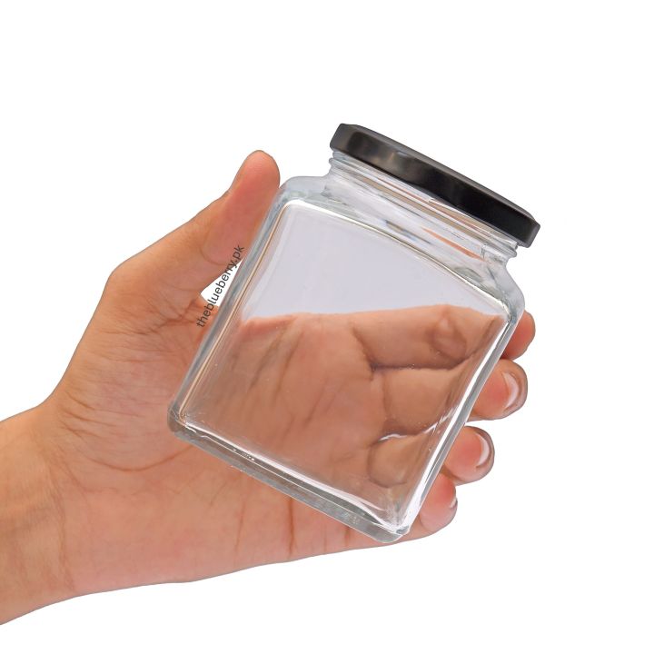 Set of 6 Glass Jar 400ml, Square Glass Jar, Spice Jar, Storage Jars, Pantry Jars, Mason Jars, Food Graded Glass, Glass Bottle, Also available for Commercial use