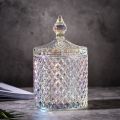European-style yellow crystal glass storage jar, square sugar jar, diamond candy box, cotton swab box, cosmetic cotton jar, home decoration. 