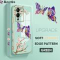 Jizetin (Free Lanyard) for Infinix Note 12 G96 Back Cover Peach Blossom and Butterfly Luxury 6D Plating Case Side Pattern Soft Silicone Square Mobile Phone Cases. 
