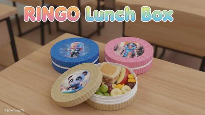 Round Ringo Lunch Box Kids Lunch Box Tiffin Box for School, Ringo Shaped with Compartments ...