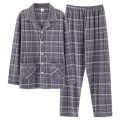 Cotton spring autumn middle-aged and young men's sleepwear, long sleeved outerwear, plus size loose home suit set, fashionable. 
