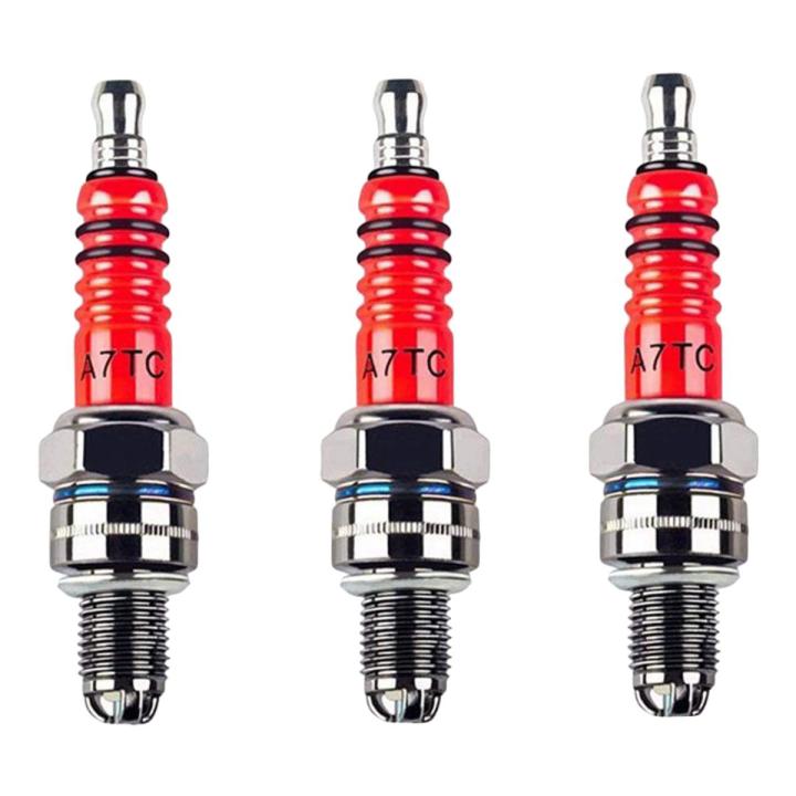 3Pcs Spark Plug A7Tc, Triple Electrode for Gy6 50 Cc 70Cc 90 Cc 110Cc 125 Cc 150Cc & 3Pcs D8Tc 3 Electrode Spark Plug, Racing Spark Plug